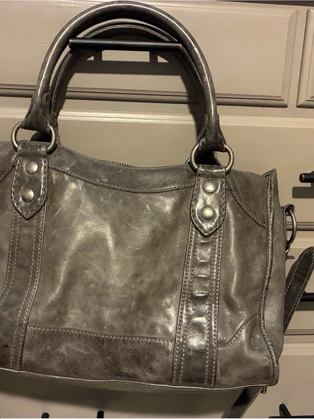 Frye Structured Gray Leather Satchel with Top Handles